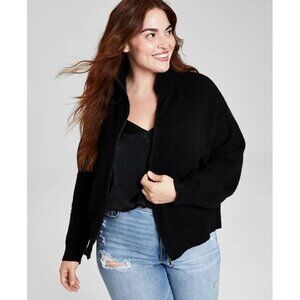 And Now This Womens Trendy Plus Size 1X Zippered Mock-Neck Sweater in Black‎ SW1